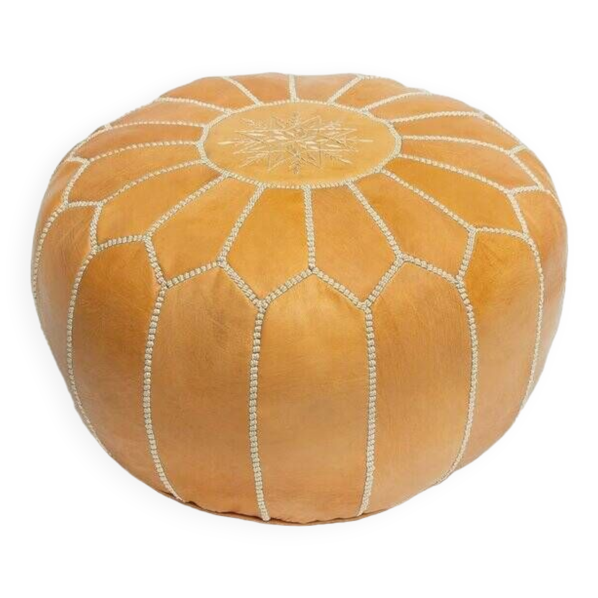 Moroccan leather pouf, Moroccan ottoman pouf, yellow Moroccan pouf, vintage