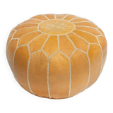 Moroccan leather pouf, Moroccan ottoman pouf, yellow Moroccan pouf, vintage