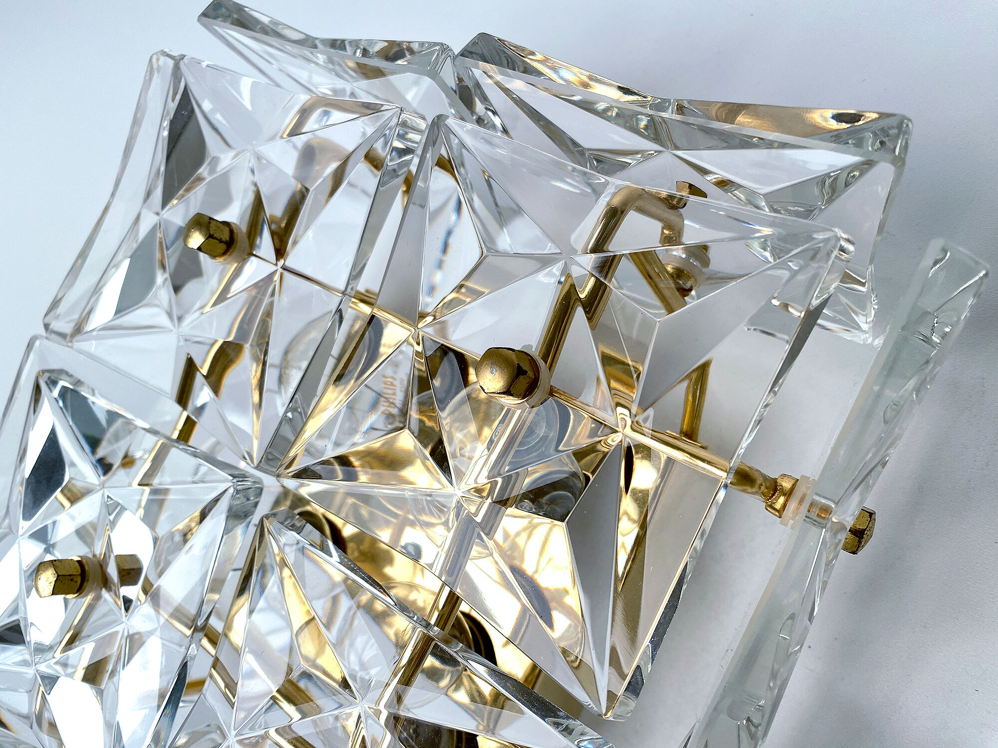 pair vintage wall lamps 60s golden crystal fine gold