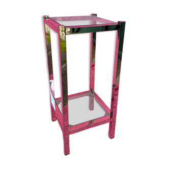 VINTAGE 1970 COFFEE TABLE SQUARE GOLD BRIGHT TUBE SQUARE 2 PLATTERS