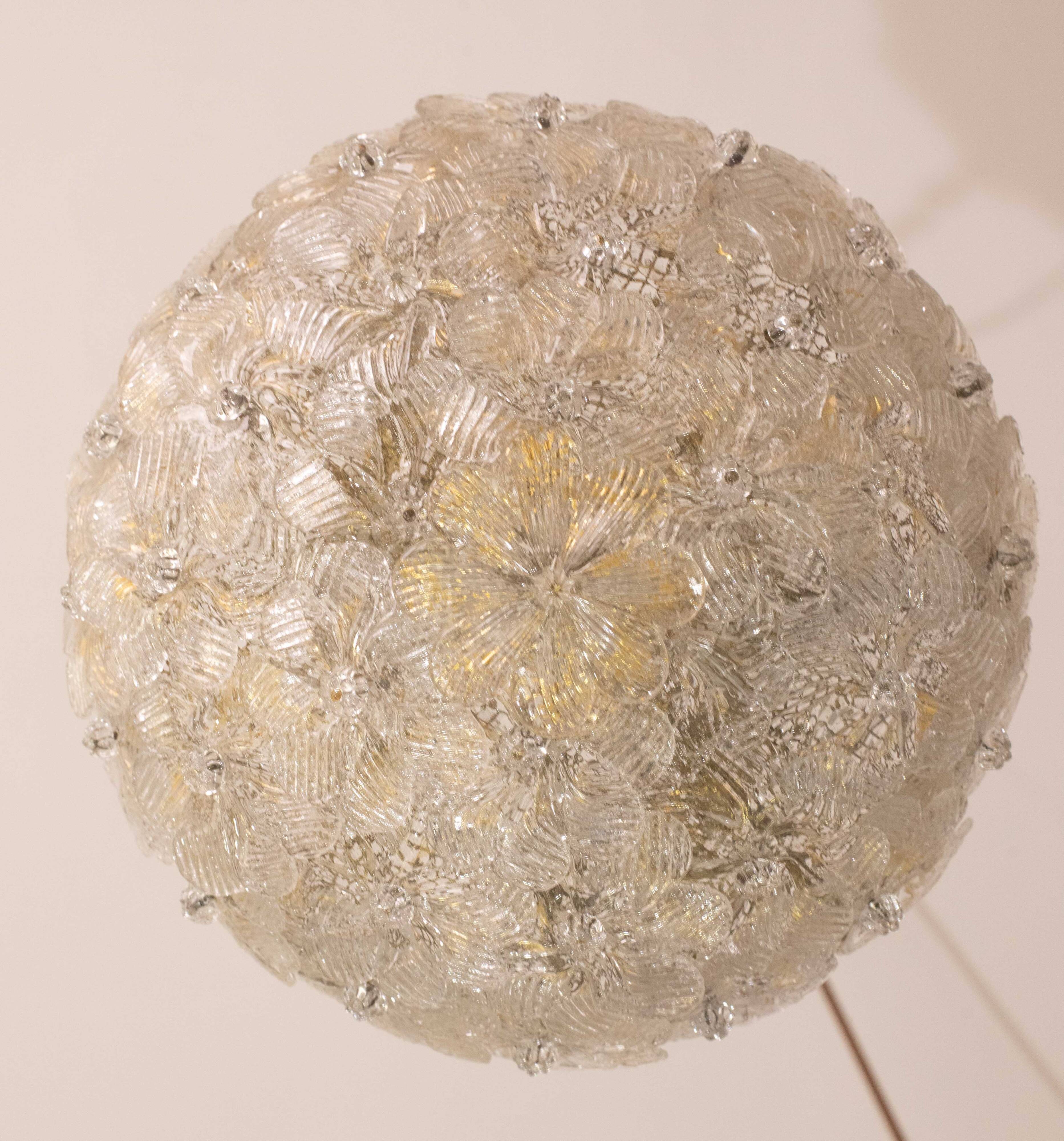 Elegant Murano Ceiling Light Gold and Trasparent Flower by Seguso for Venin