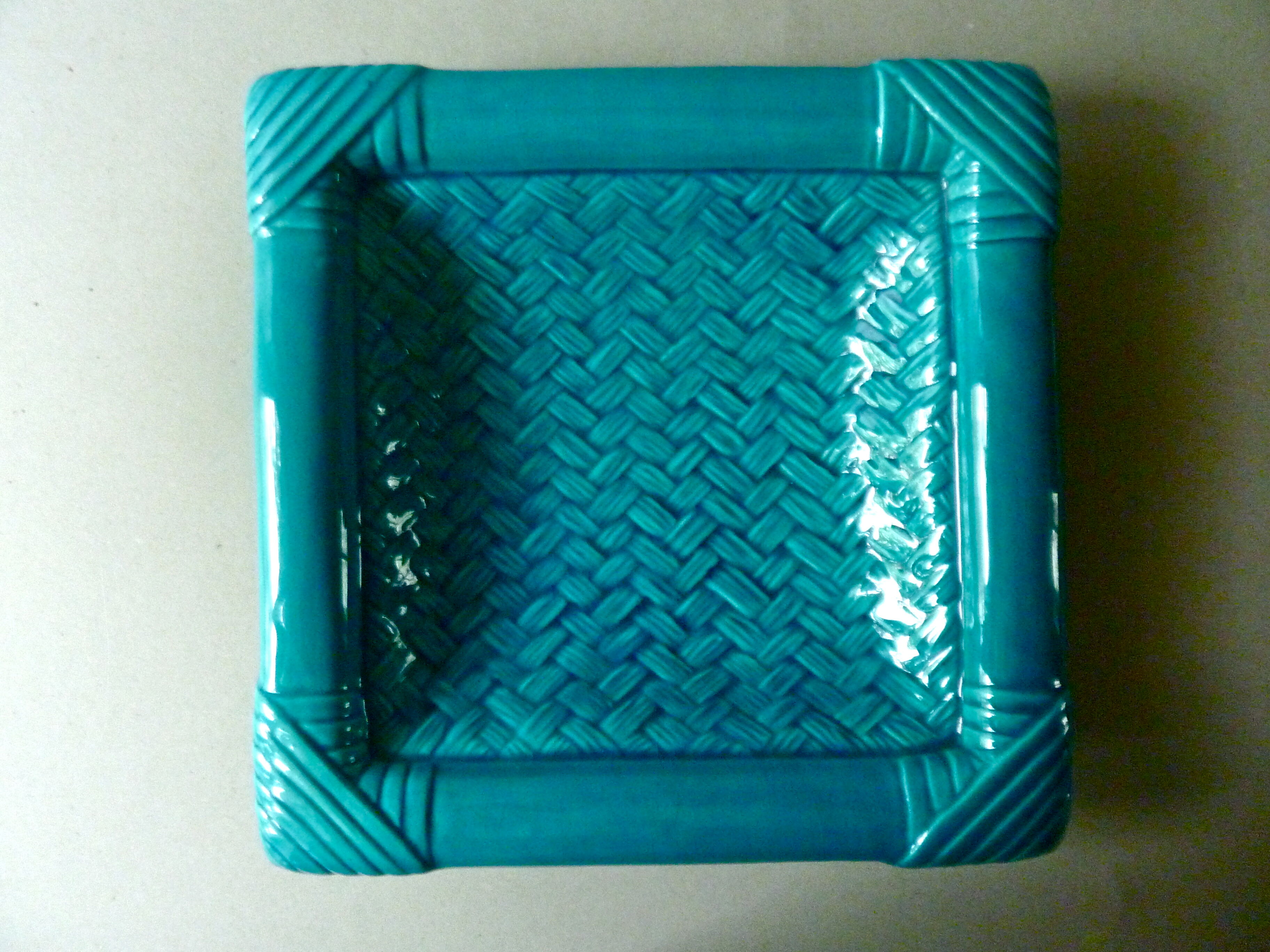 Petrol blue woven ceramic pocket tray