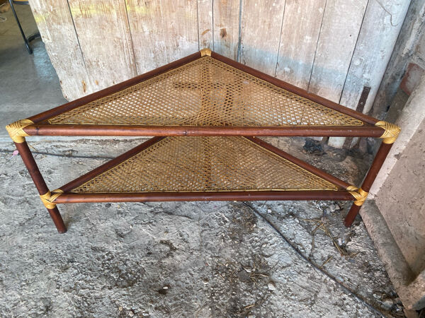 Table Basse Triangulaire Bambou Rotin + Plateaux Cannées Modèle Unique