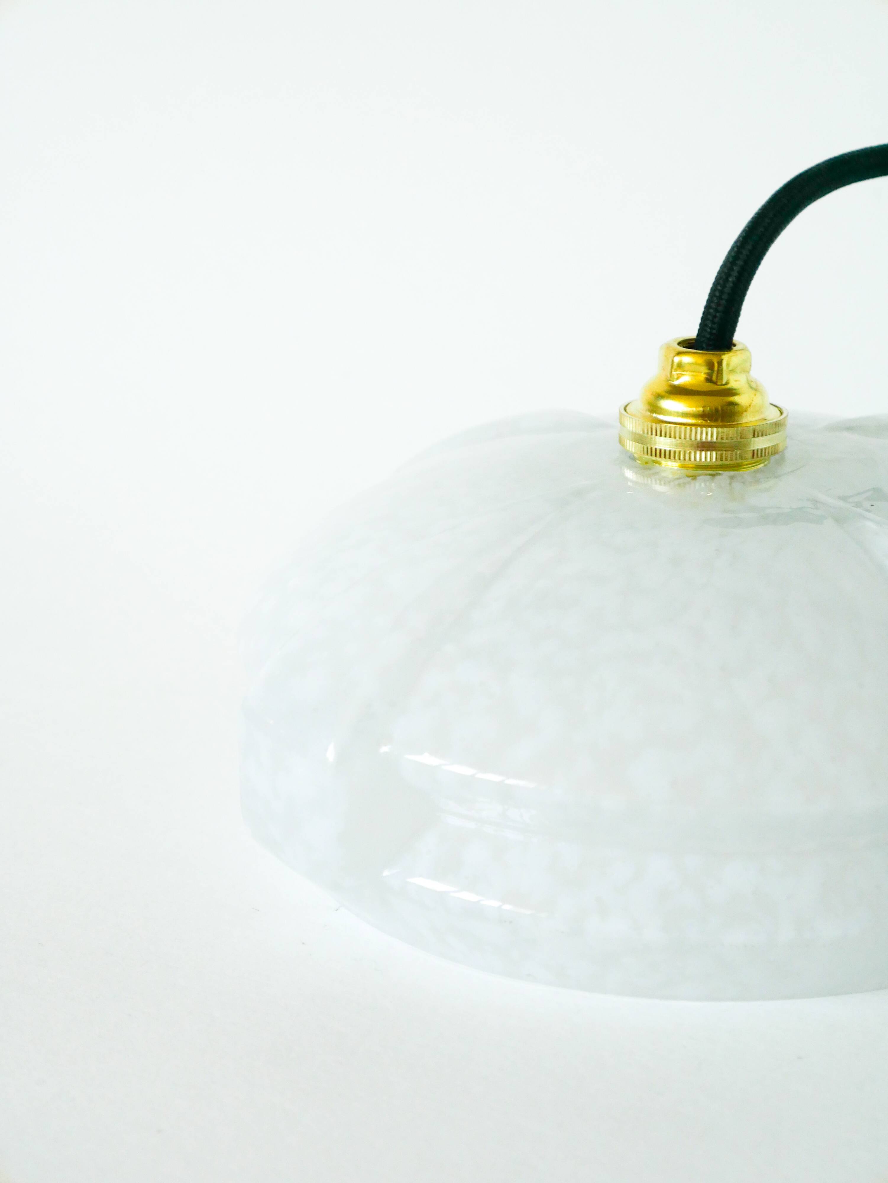 Clichy glass pendant, graphic shape, white, Art Deco, 1930