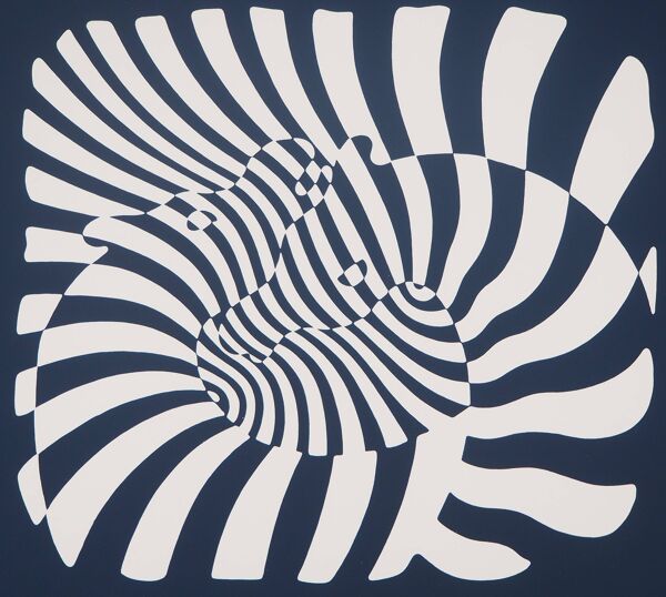 Victor vasarely : zèbres sur fond bleu - sérigraphie originale signée