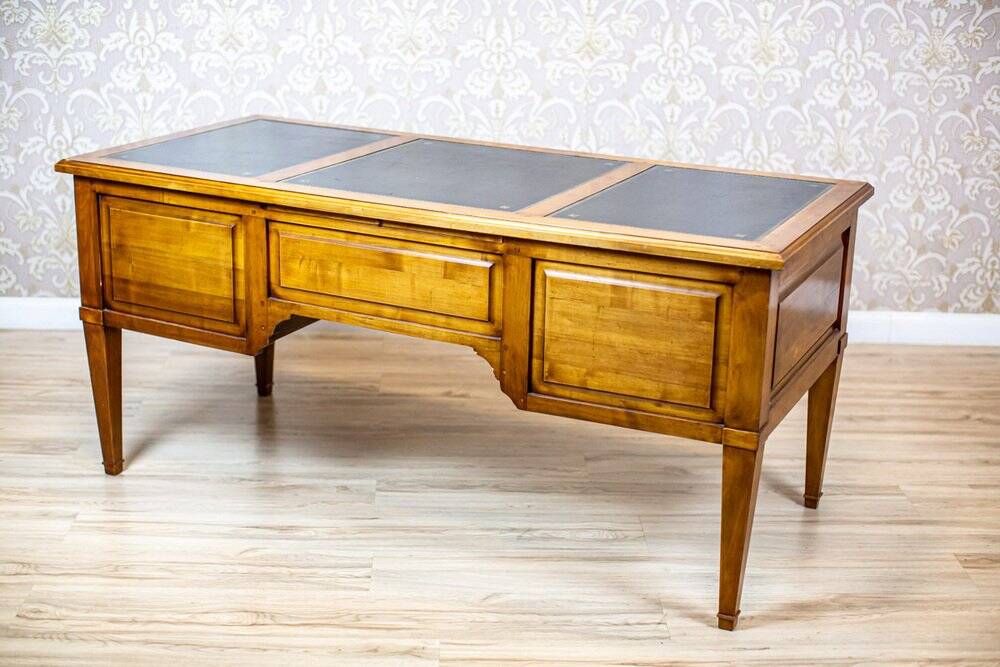 Vintage Grand Ash Prewar Desk with Brass Fillings, 1930s