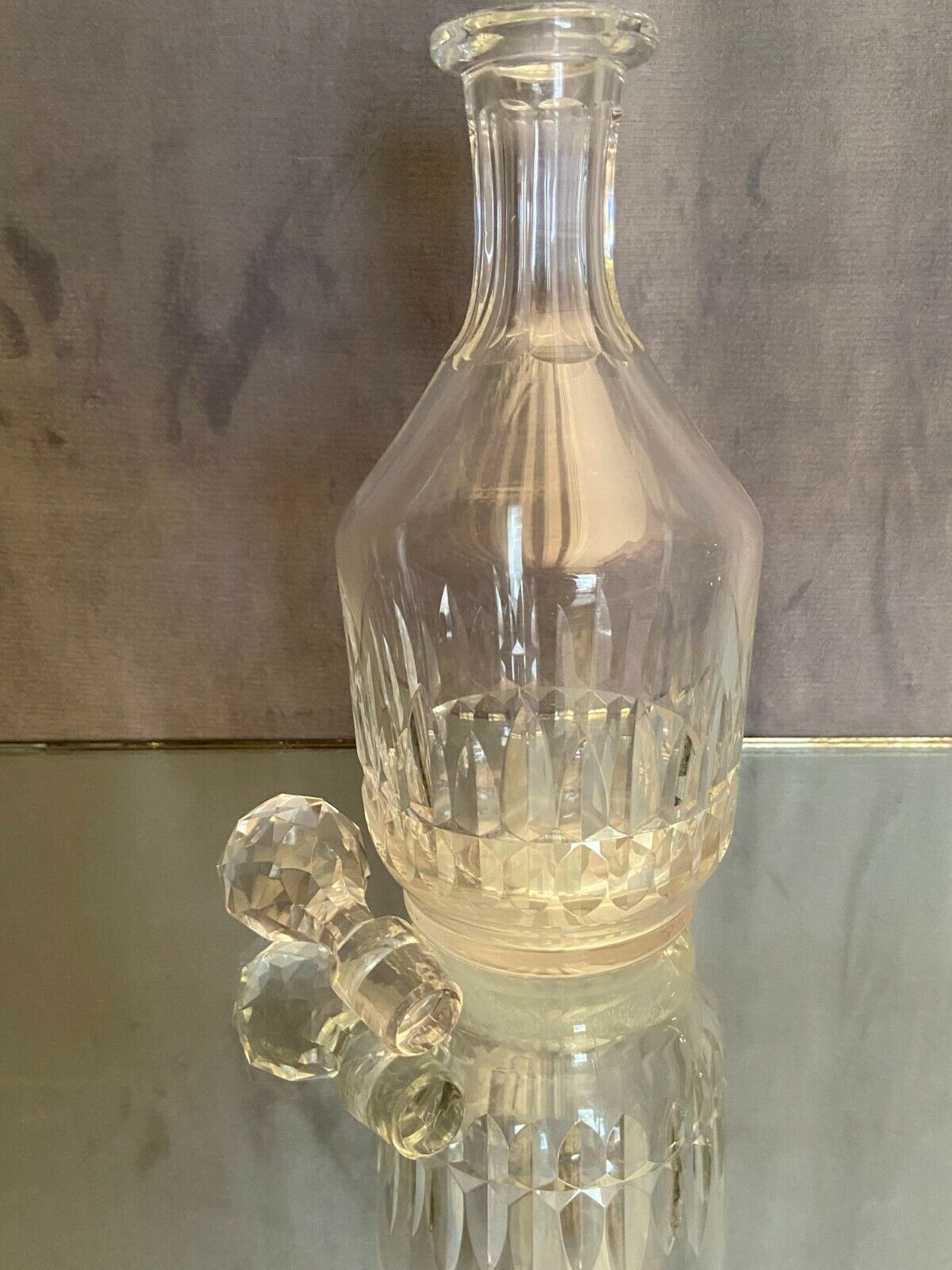 Carved crystal decanter signed baccarat