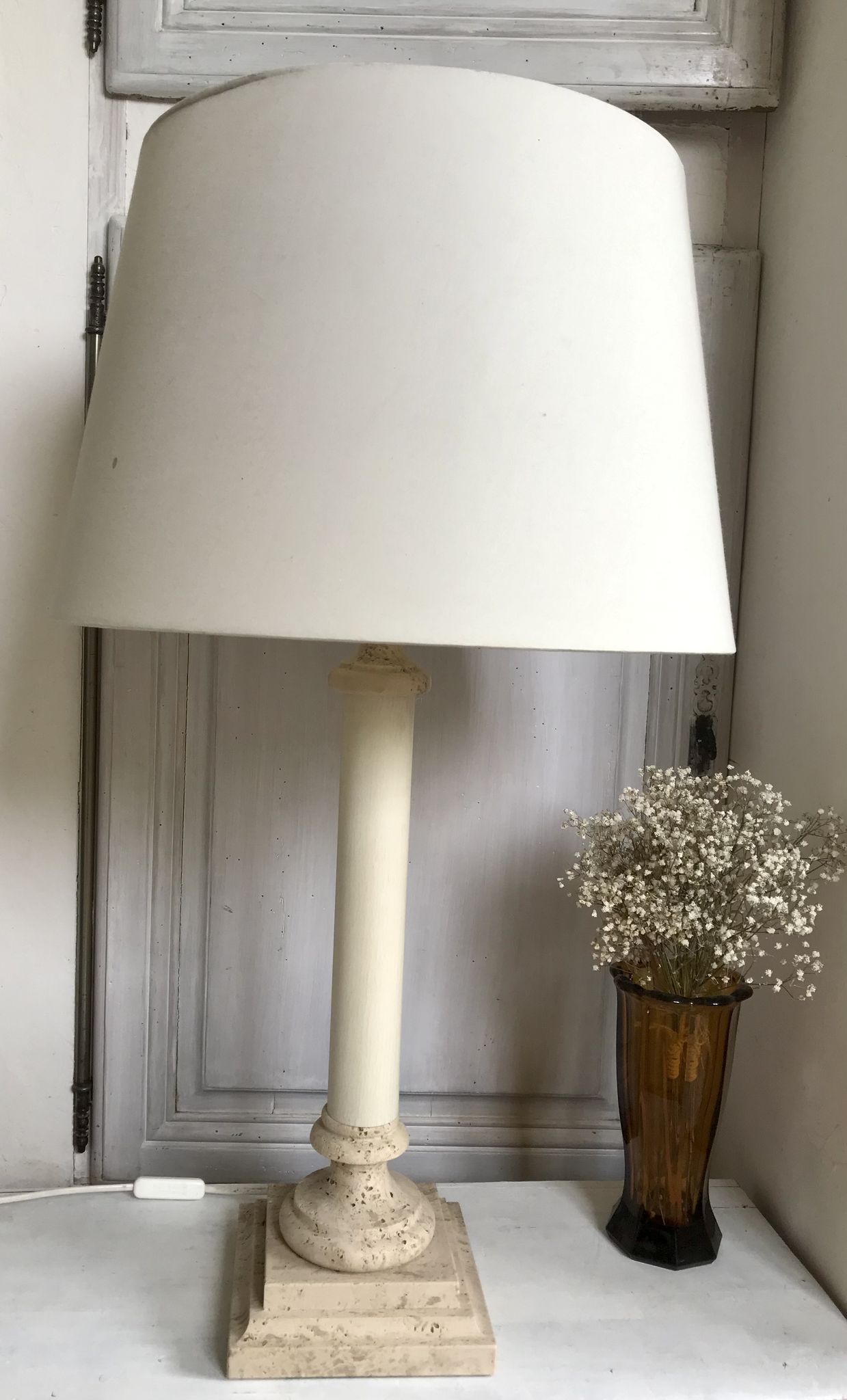 Pied de lampe en pierre le dauphin vintage 55cm