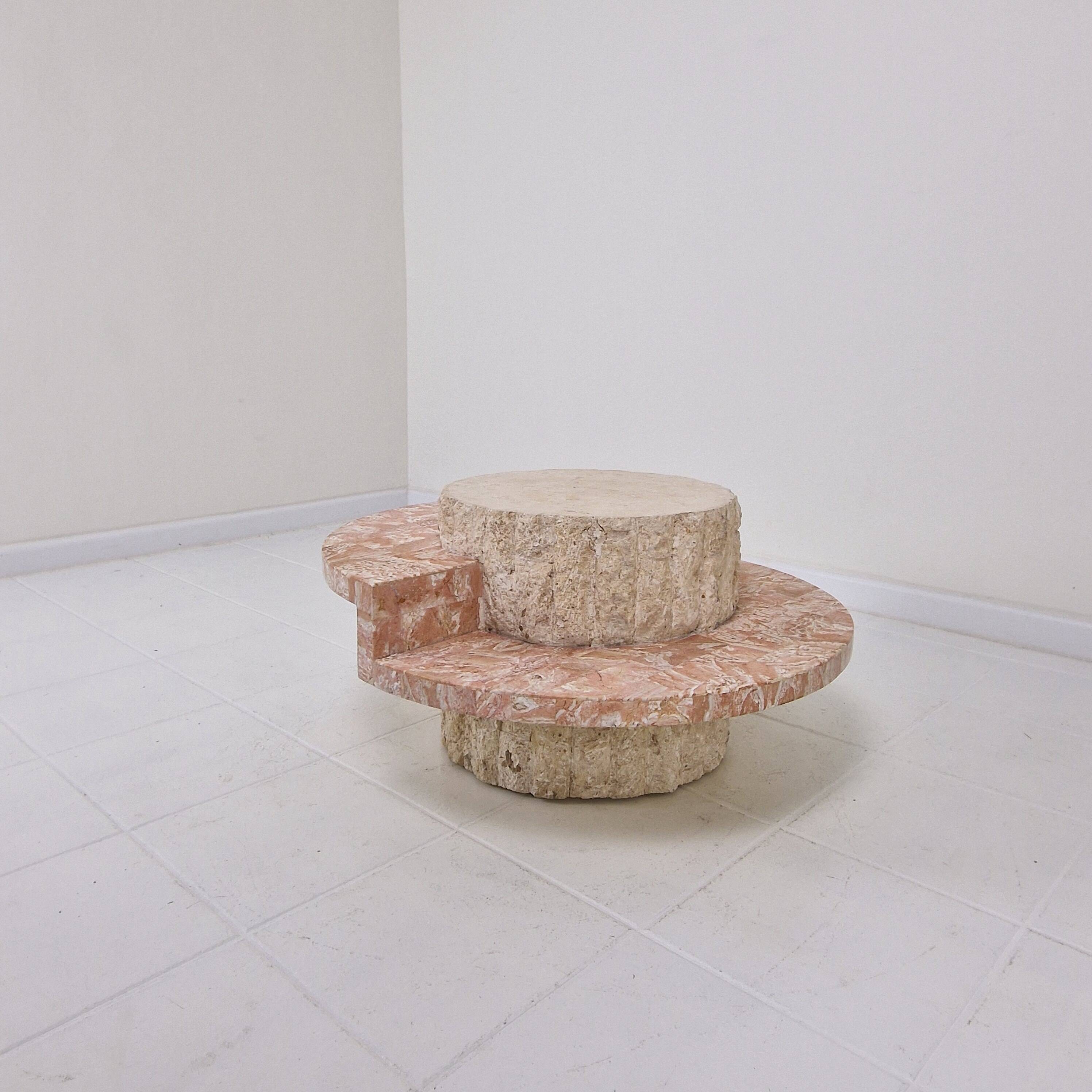 Round Mactan or Fossil Stone Coffee Table by Magnussen Ponte, 1980s