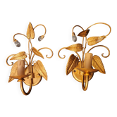 Shabby Wandlampe vergoldet Blattgold Kristallelemente Hollywood Regency 70s