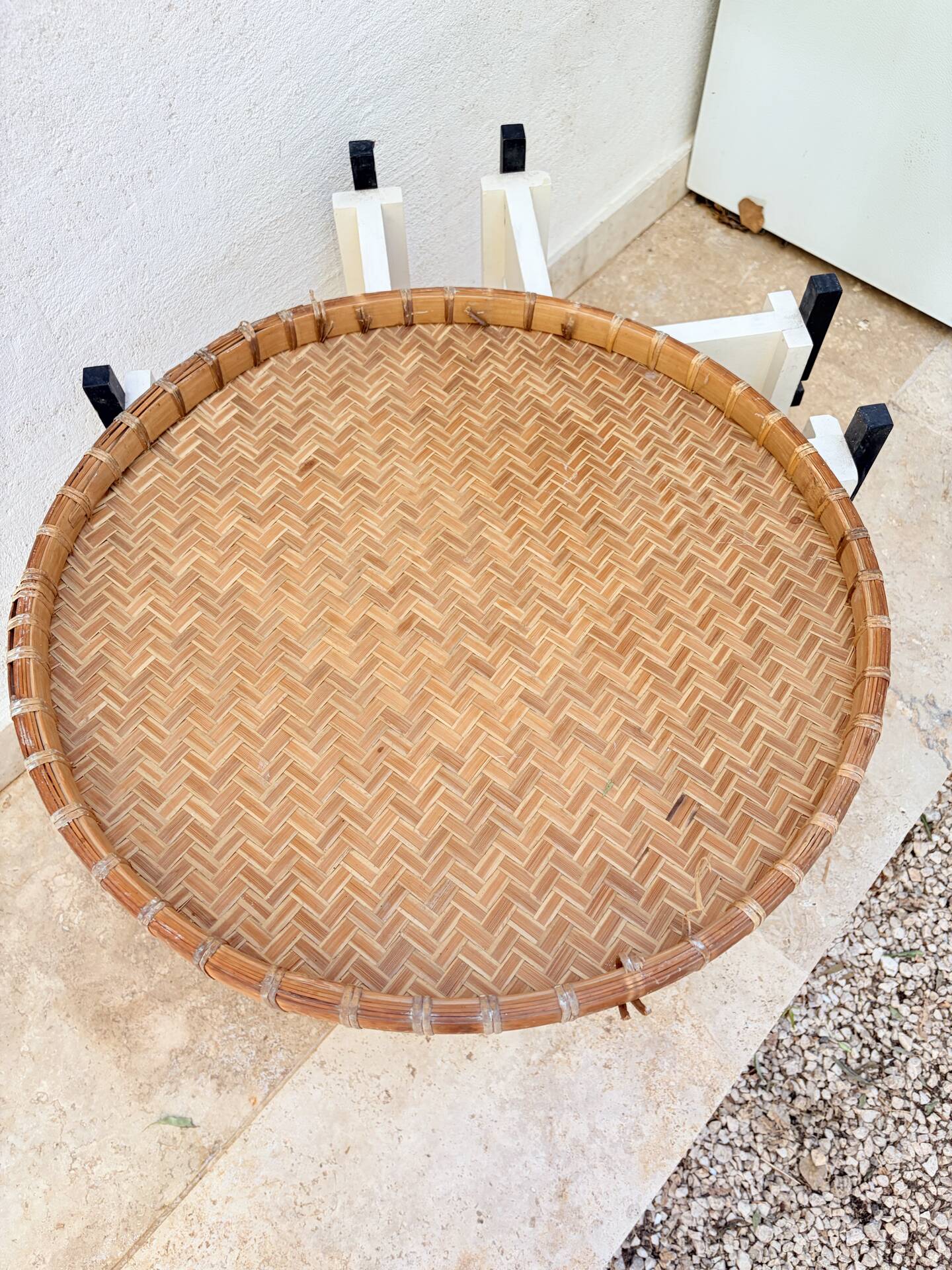 Vintage coffee table wood and rattan 1960
