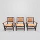 Mid-century rustic wooden armchairs with woven seat and back