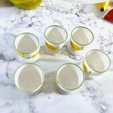 6 small vintage ceramic lemon pattern egg cups.