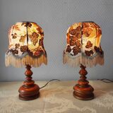 Paire de lampes vintage bois tourné