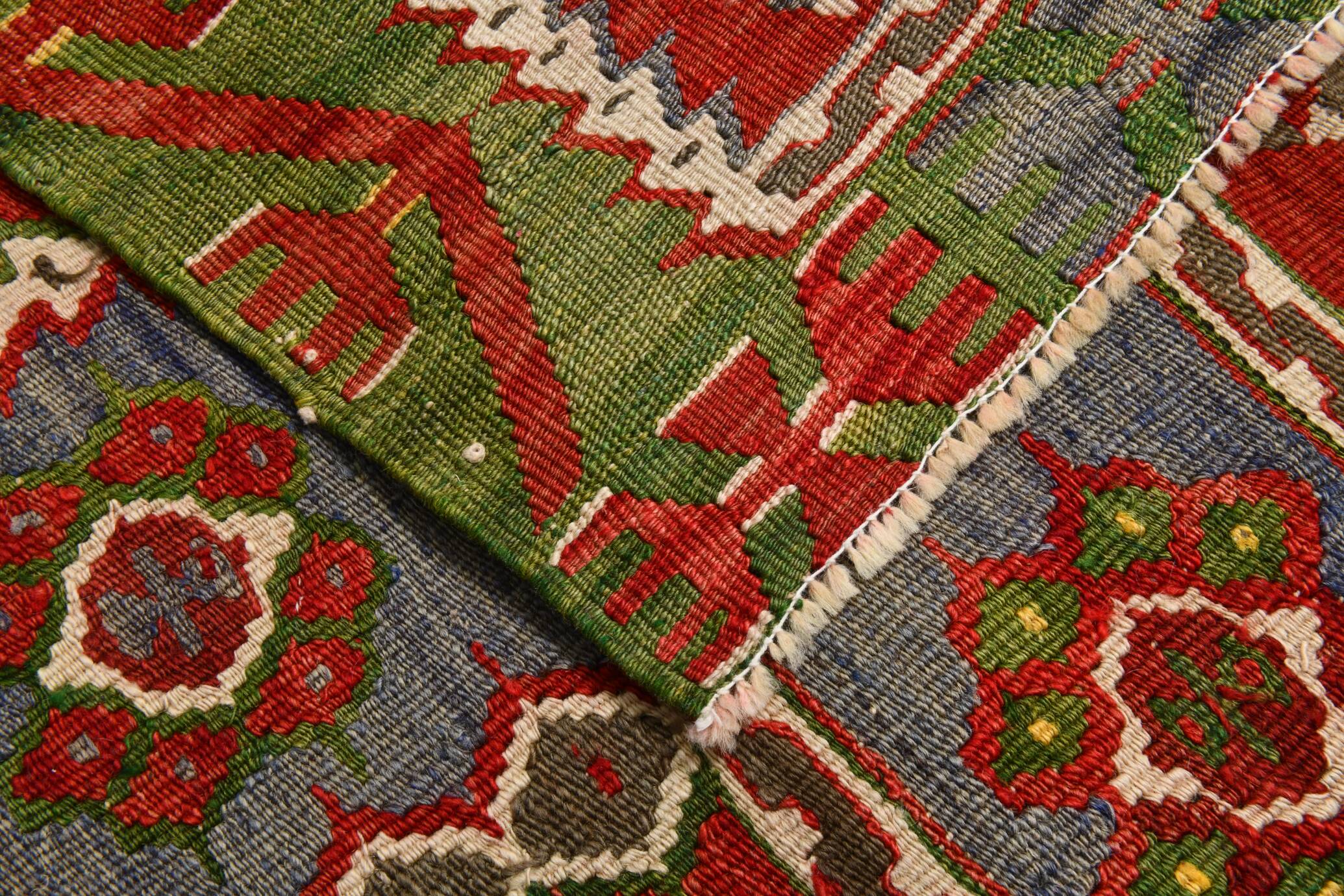 5x11 Kilim Red & Blue Geometric Vintage Rug, 168x342Cm