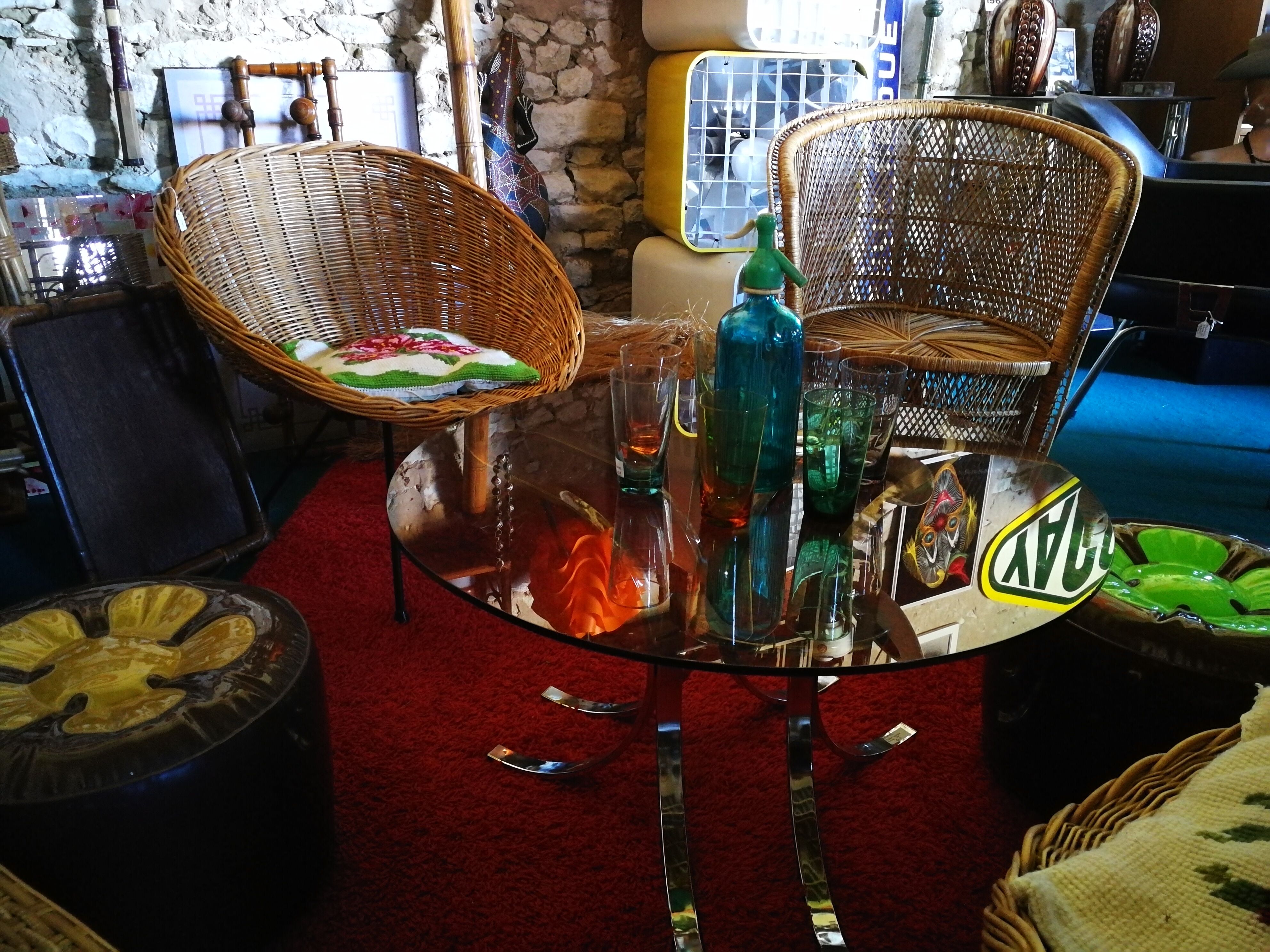 Coffee table year 70s glass and chrome