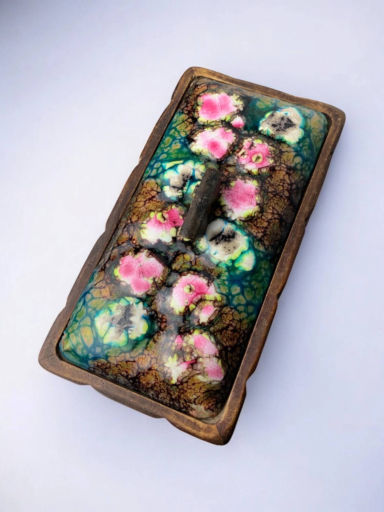 Modernist wood and enamel vanity box by J. Capo Esmaltes, Spain, circa 1970
