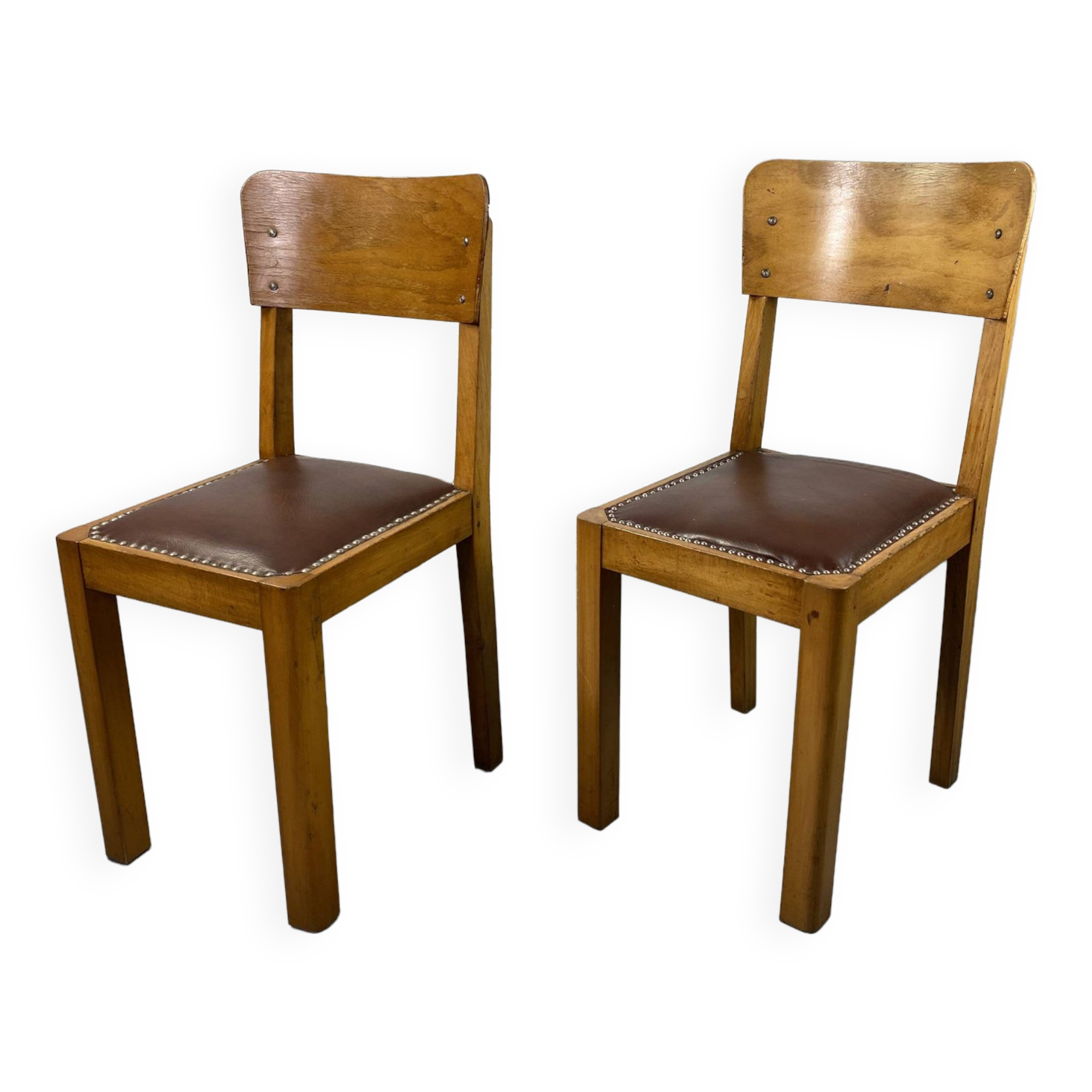 Pair of wooden and leather chairs