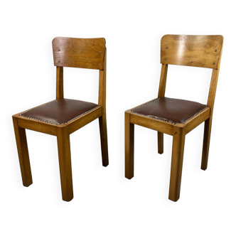 Pair of wooden and leather chairs