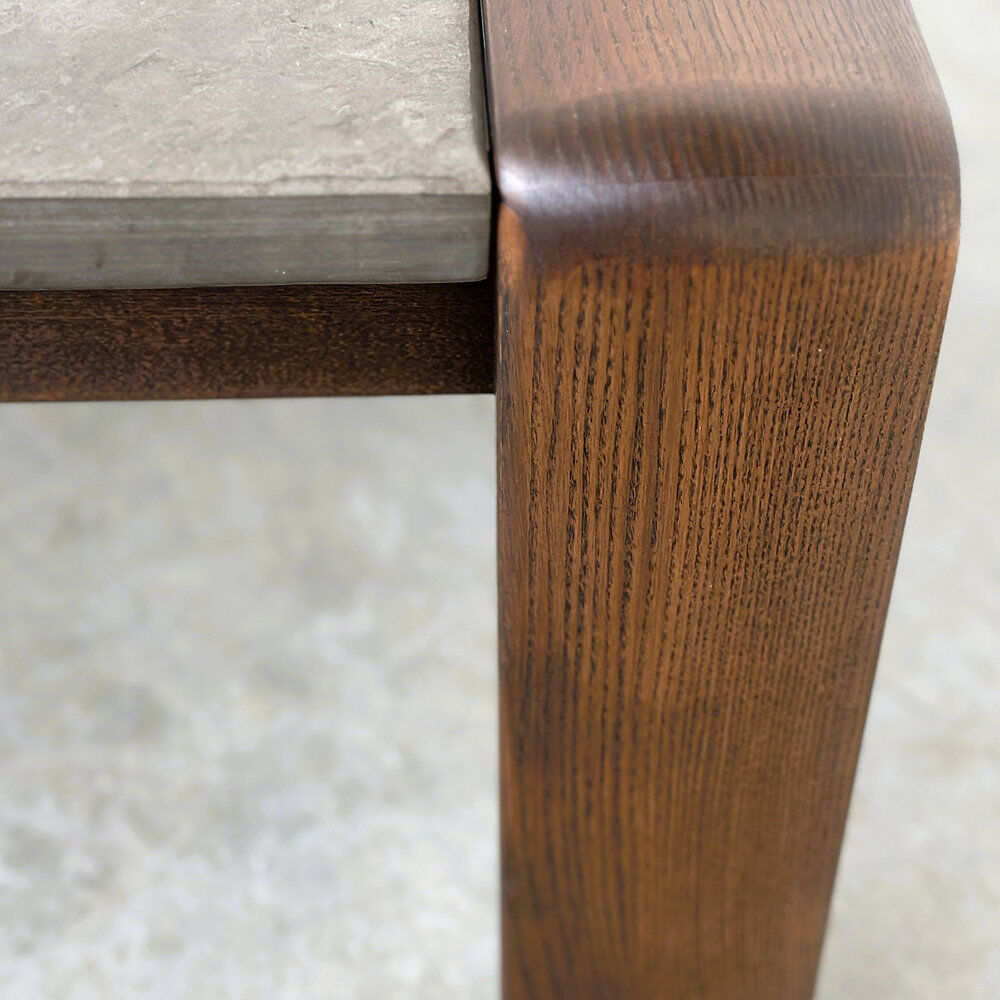 Vintage Belgian oak & fossil slate coffee table, brutalist modern, 1970s
