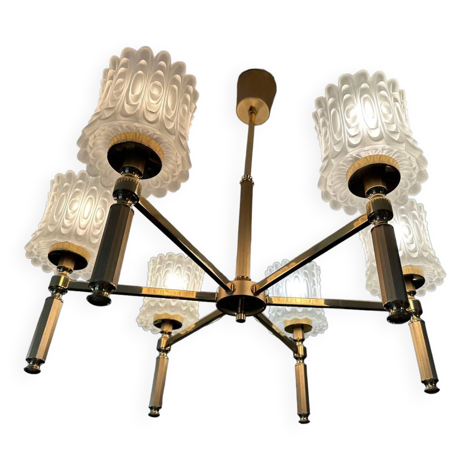 Brass and glass chandelier 1970