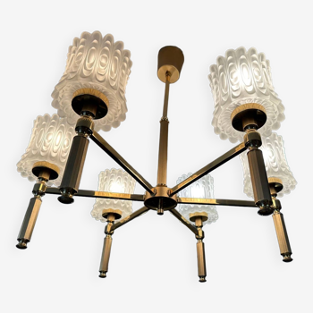 Brass and glass chandelier 1970