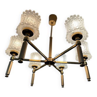 Brass and glass chandelier 1970
