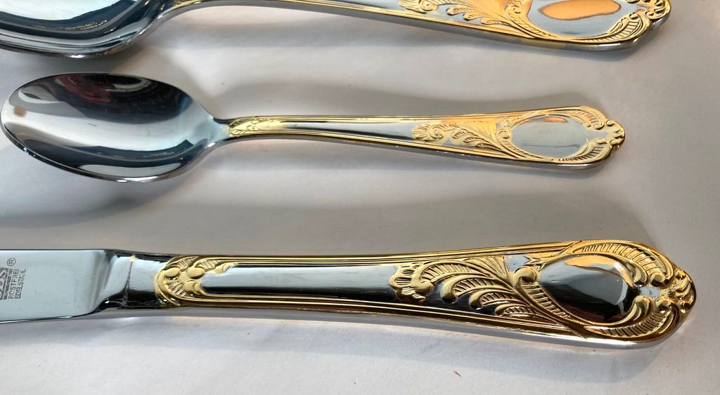 Cutlery set SBS Bestecke Solingen 70 pieces gold plated, vintage
