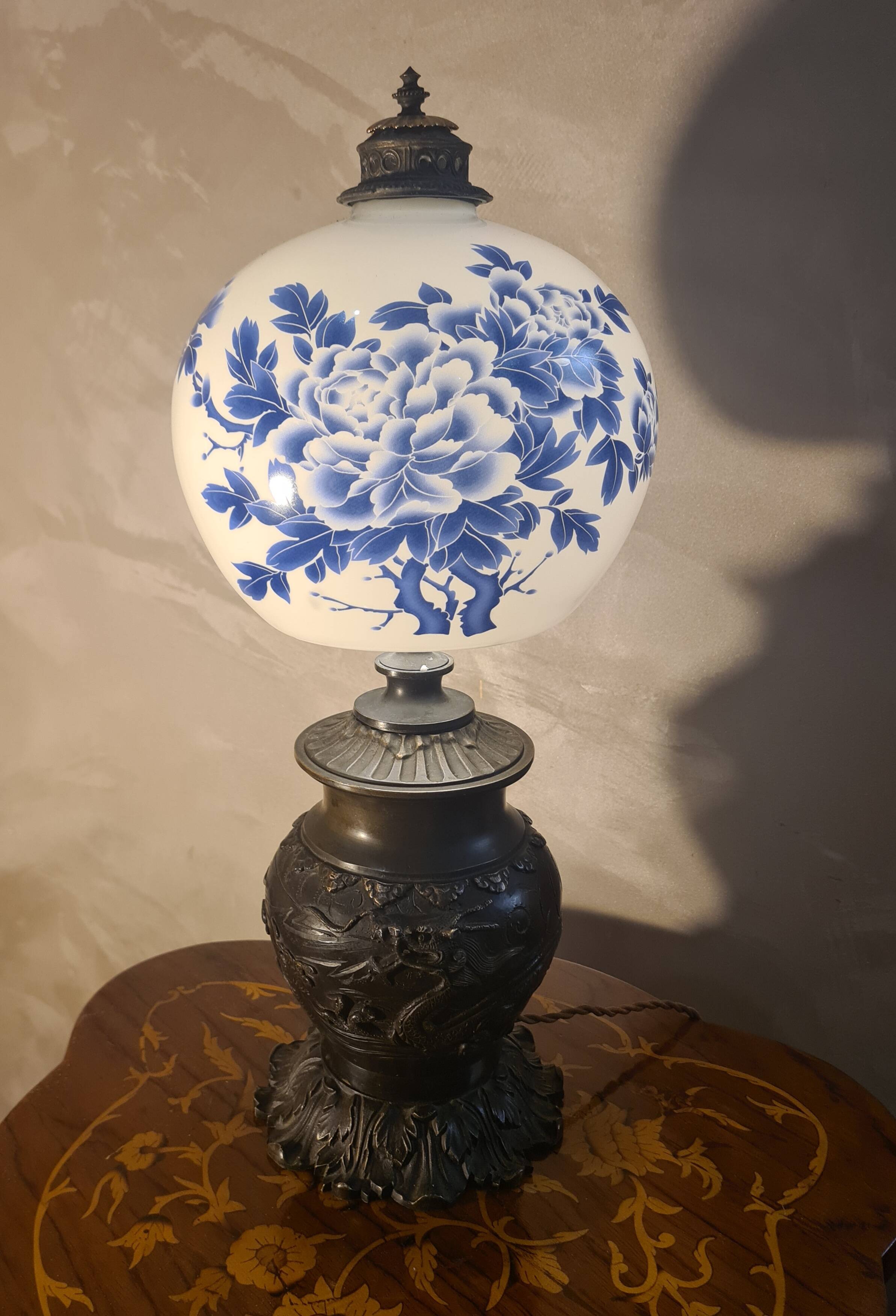dragon lamp bronze 1900 art nouveau glass replaced very beautiful piece 47x1