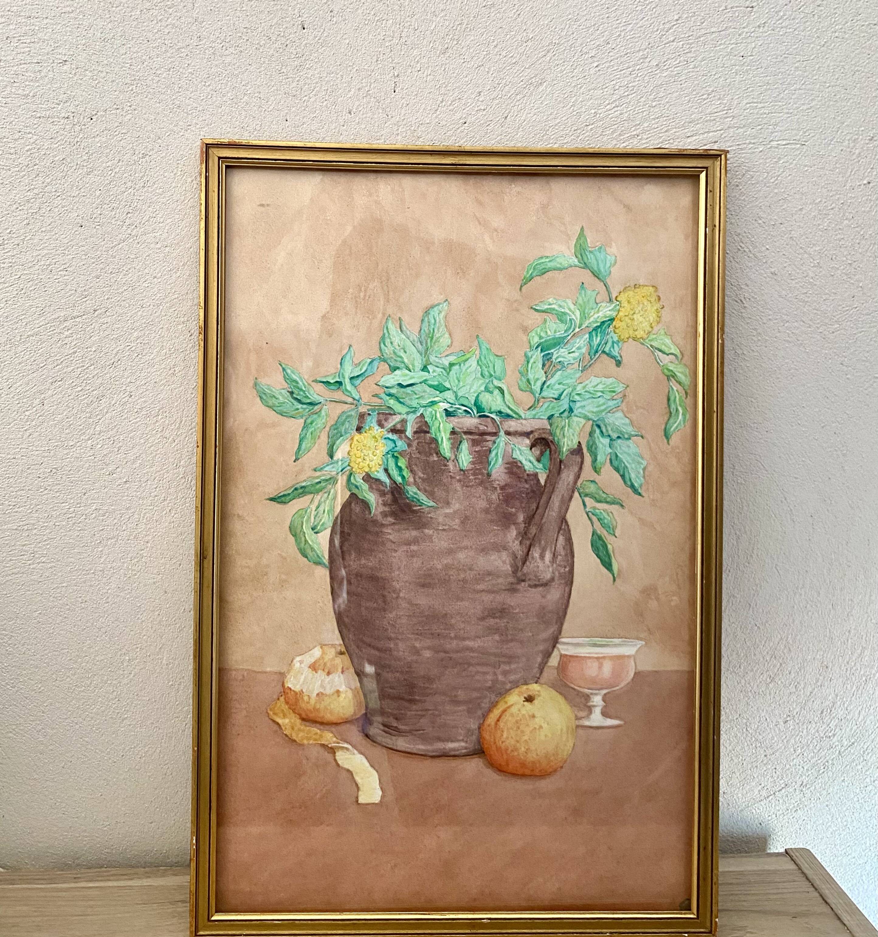 Still life illustration from the 70s under glass.