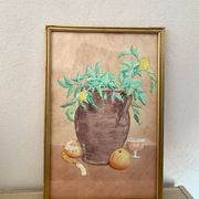 Still life illustration from the 70s under glass.