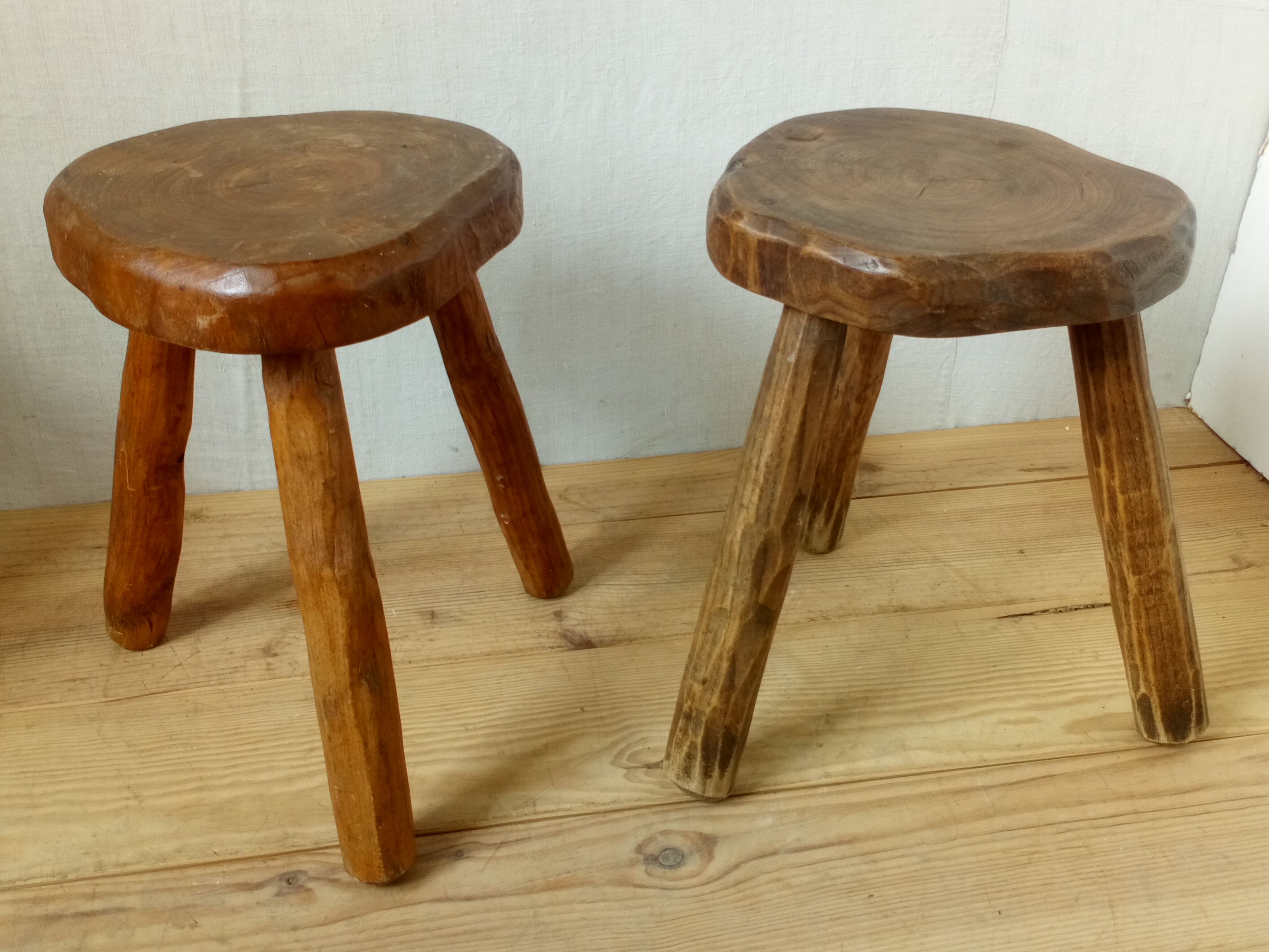 Pair of brutalist tripod stools