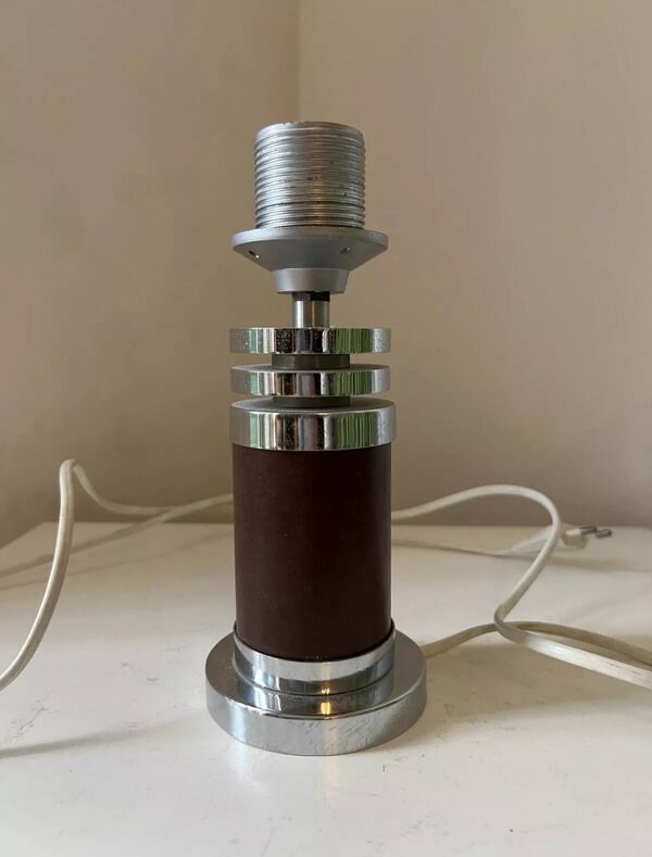 Pied de Lampe Vintage Chrome et skaï vintage Roche Bobois 1975