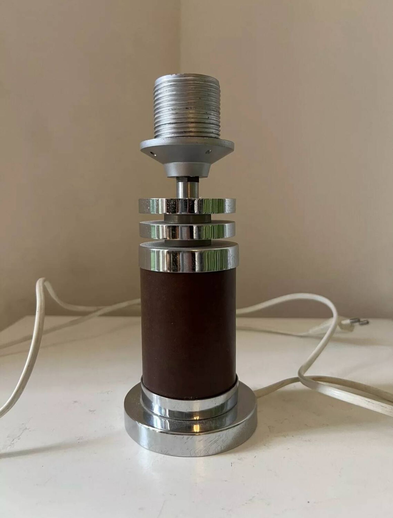 Vintage Chrome and Leatherette Lamp Base Roche Bobois 1975