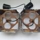 Two square metal chrome cane hanging lamps from the 70s