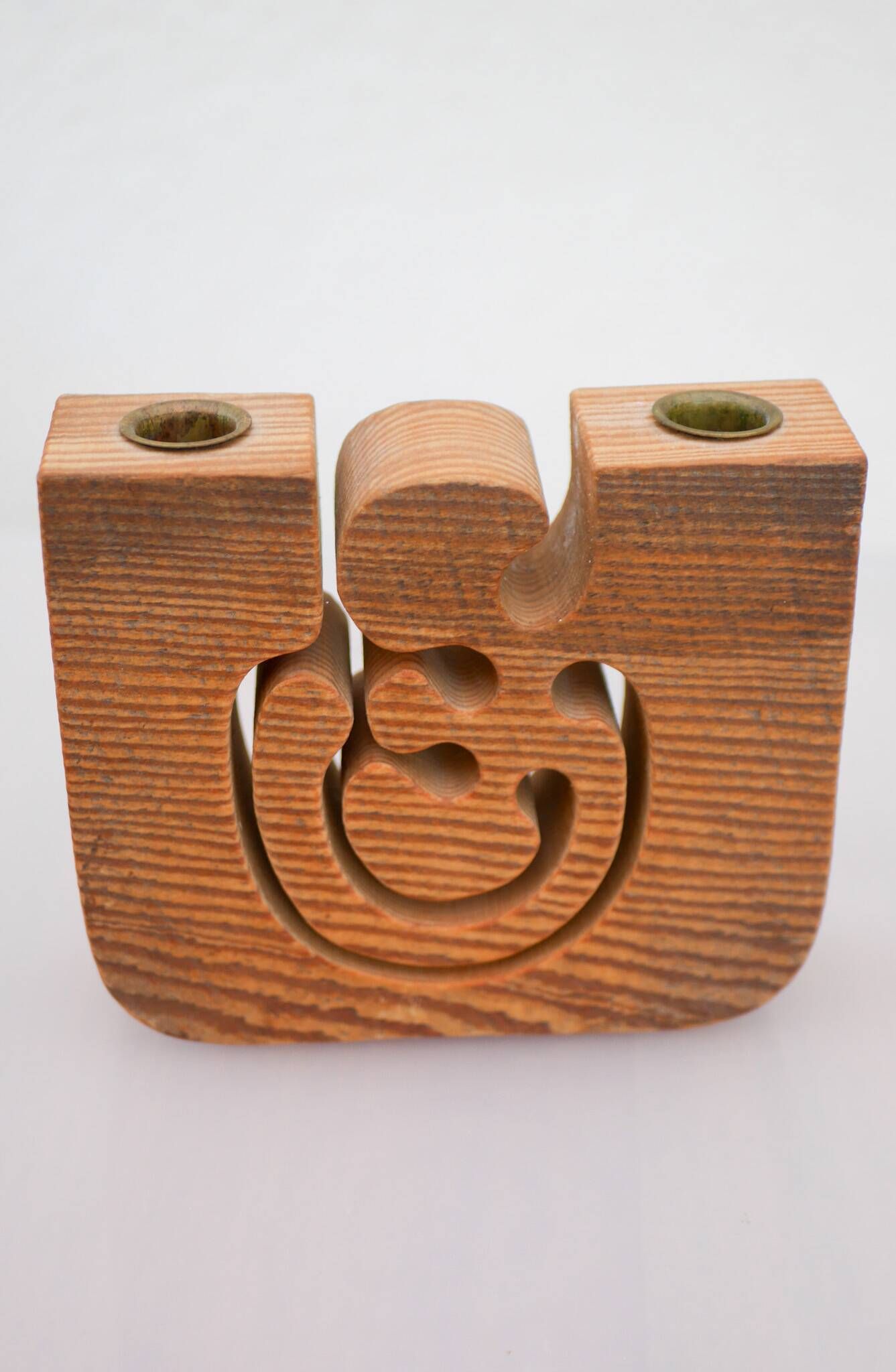 Scandinavian Modern Candle Holder in Wood by Gunnar Kanevad, Sweden, Organic Shape