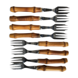 8 bamboo cake forks 60s