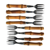 8 bamboo cake forks 60s