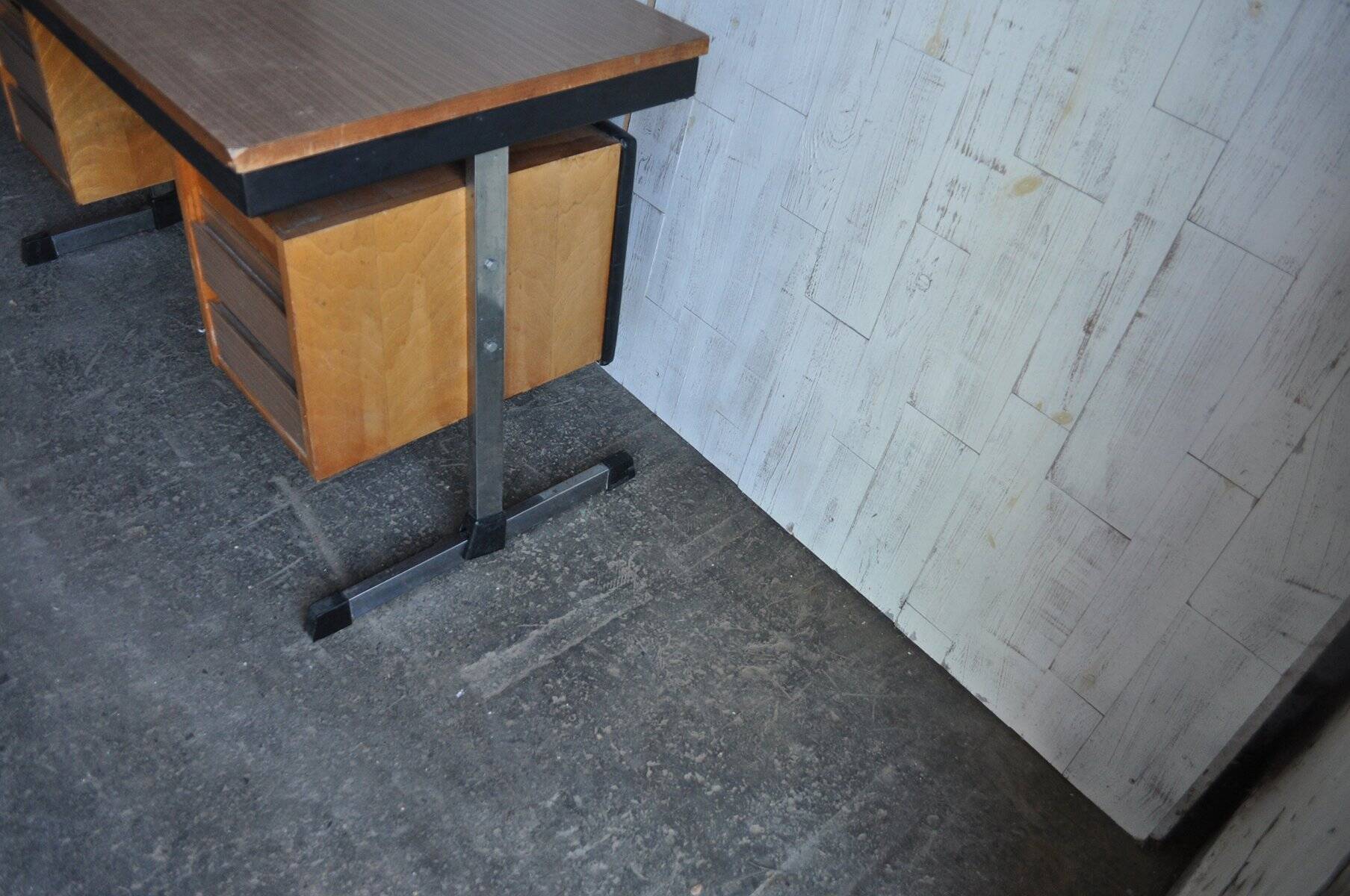 Bureau in Bauhaus mid-century style made of wood and black leather, Hungarian 1960s.