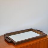 Large wooden mirror tray, turned wooden handles, 1940