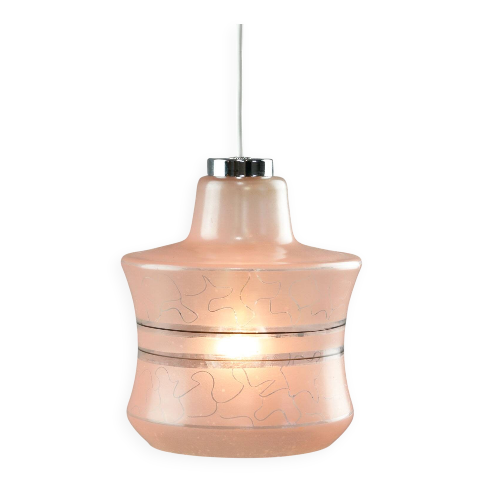 Vintage Italian Chrome and Pink Glass Pendant Lamp