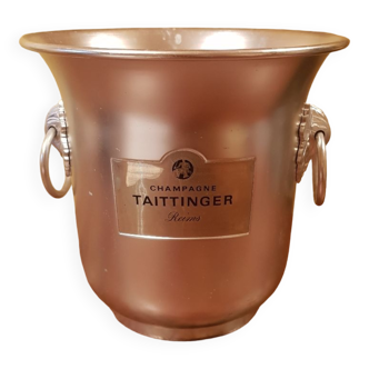 Taittinger champagne bucket in brushed aluminum.