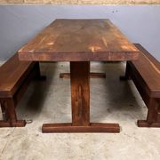 Oak dining table with 2 benches Minimalist Brutalist Wabi Sabi