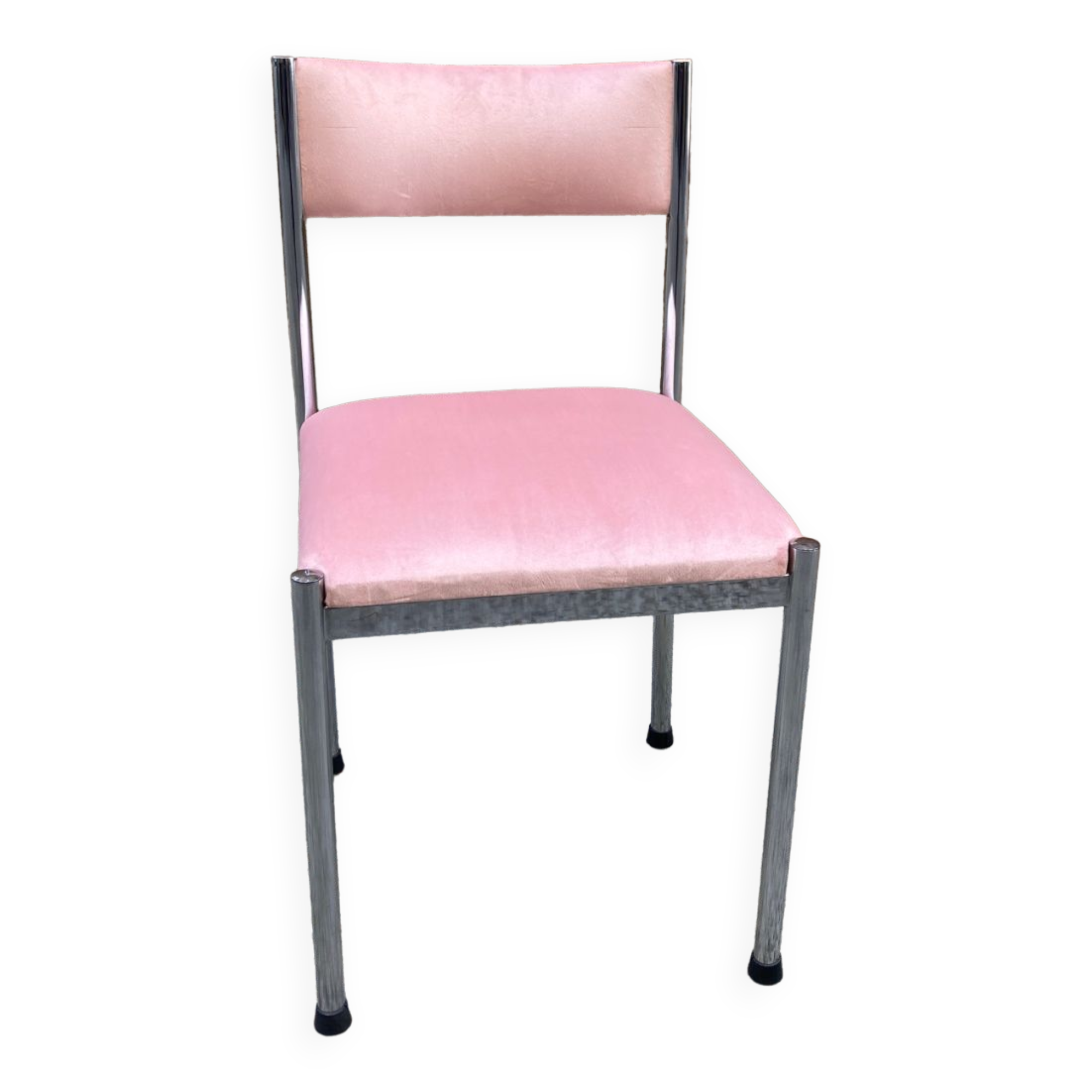 Chaise chrome et velours rose