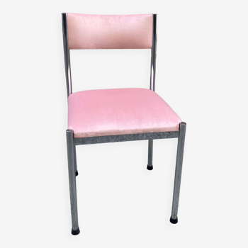 Chaise chrome et velours rose