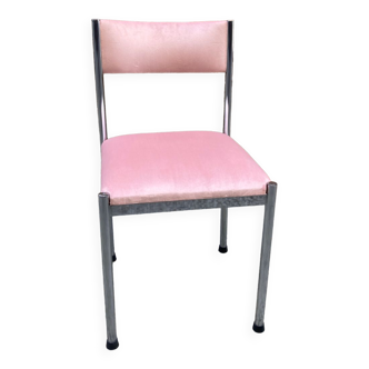 Chaise chrome et velours rose