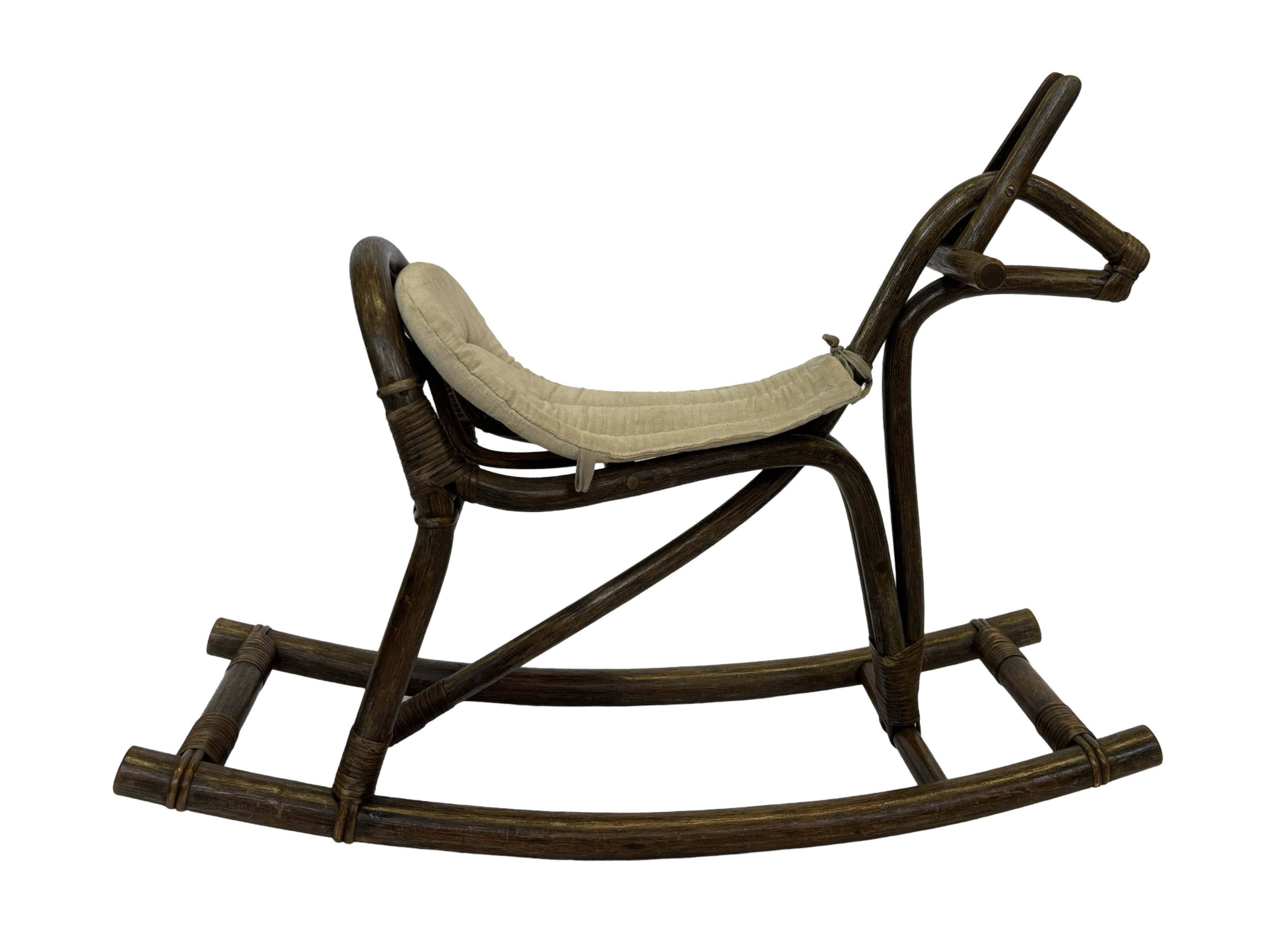 Midcentury bamboo rattan rocking horse 60's design children