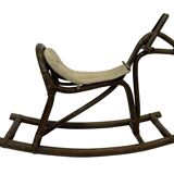 Midcentury bamboo rattan rocking horse 60's design children