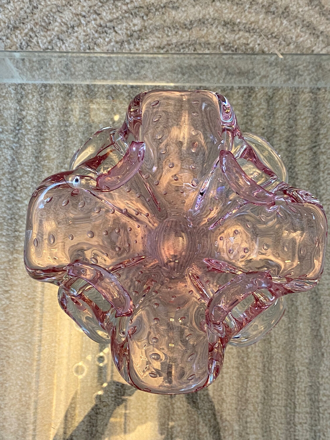 Vintage pink empty pocket ashtray in Murano by Barovier and Toso