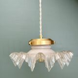 Vintage lace glass pendant lampshade, half white, half transparent